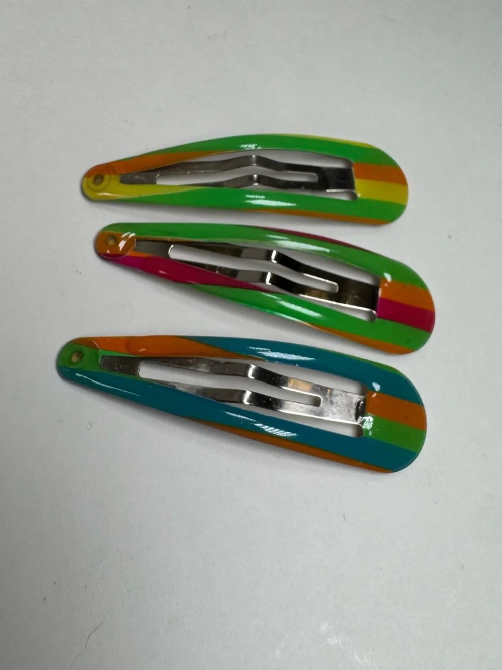 3 Vintage Goody 2” Double Bar Hair Snap Clip Contour‎ Barrettes Rainbow Stripes